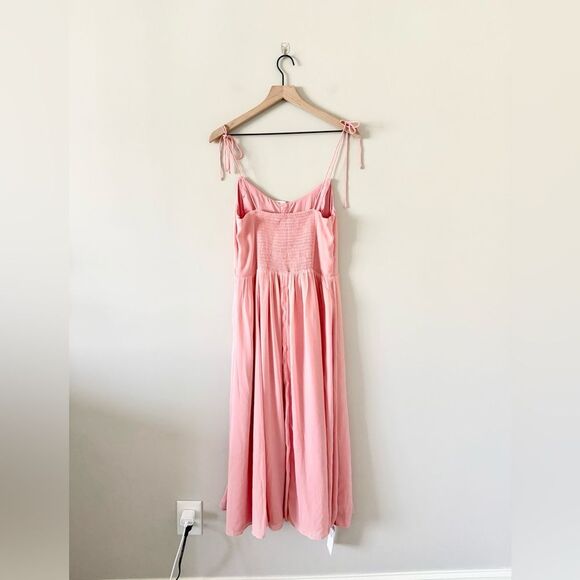 NWT Abercrombie & Fitch Tie Strap Button Midi Sundress in Pink - Size M - Picture 4 of 7